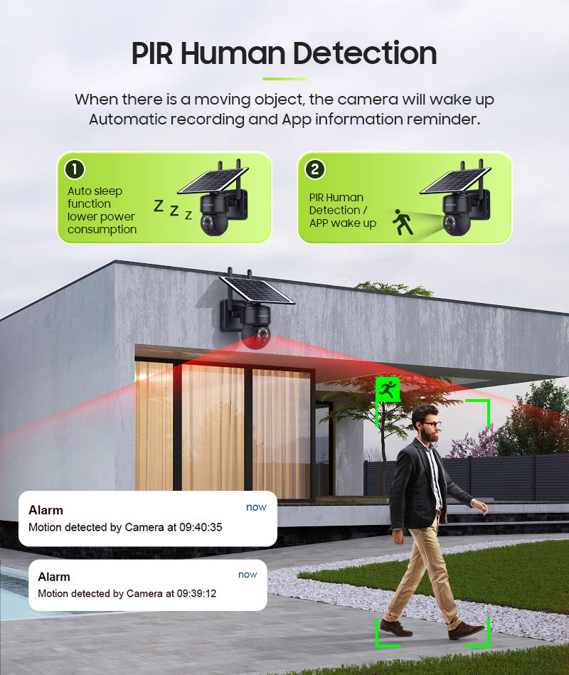 4G Solar HD400Megapixel outdoor courtyard surveillance camera with infrared night vision PIR Detection