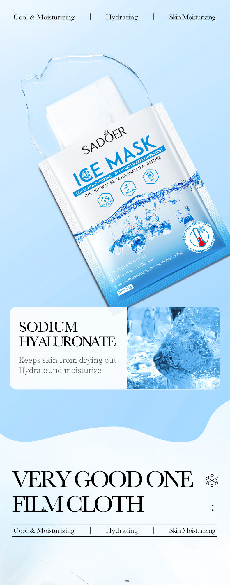 Ice Mask25g SADOER Deep Hydration Moisturizing Refreshing Face Mask Sheets Wholesale for Cross-Border Trade