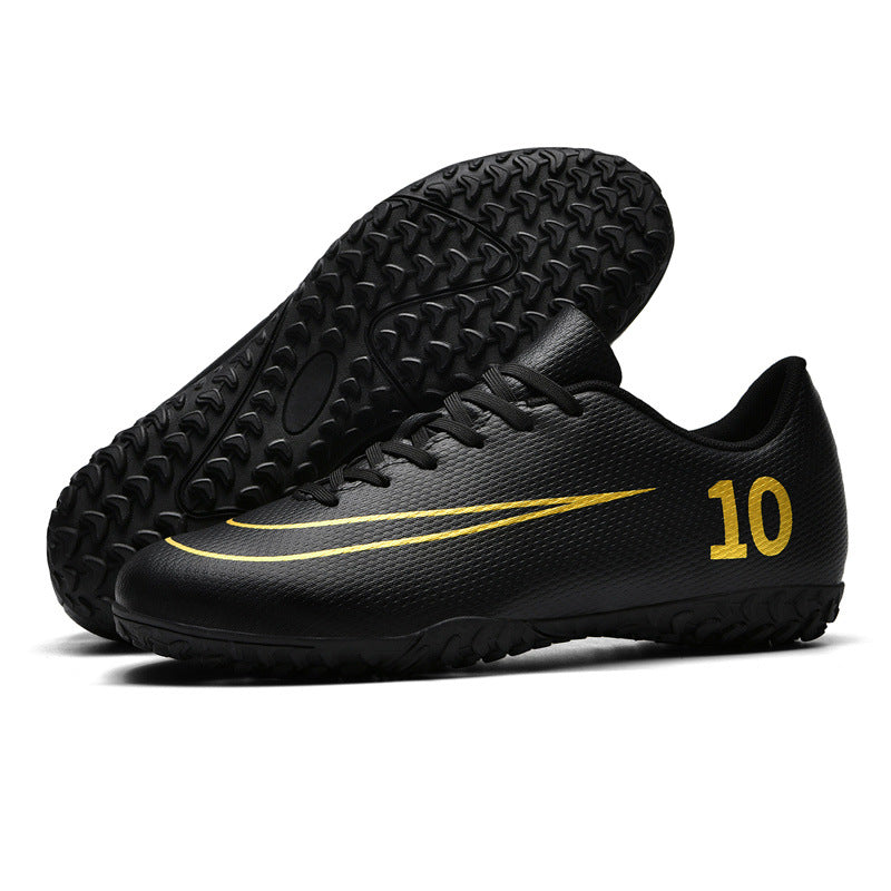Gold-Plated Sole Men's Football Shoes with Studded Spikes AG Long Spike Shoes for Older Children, Middle and High School Students, Adults, Competition Training Sports Shoes
