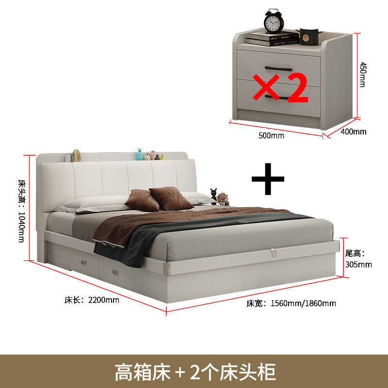 Light Luxury Master Bedroom Bed Matching Wedding Bed1.5Rice1.8Double White Leather Soft Bag High Box Storage Bed High Box Storage
