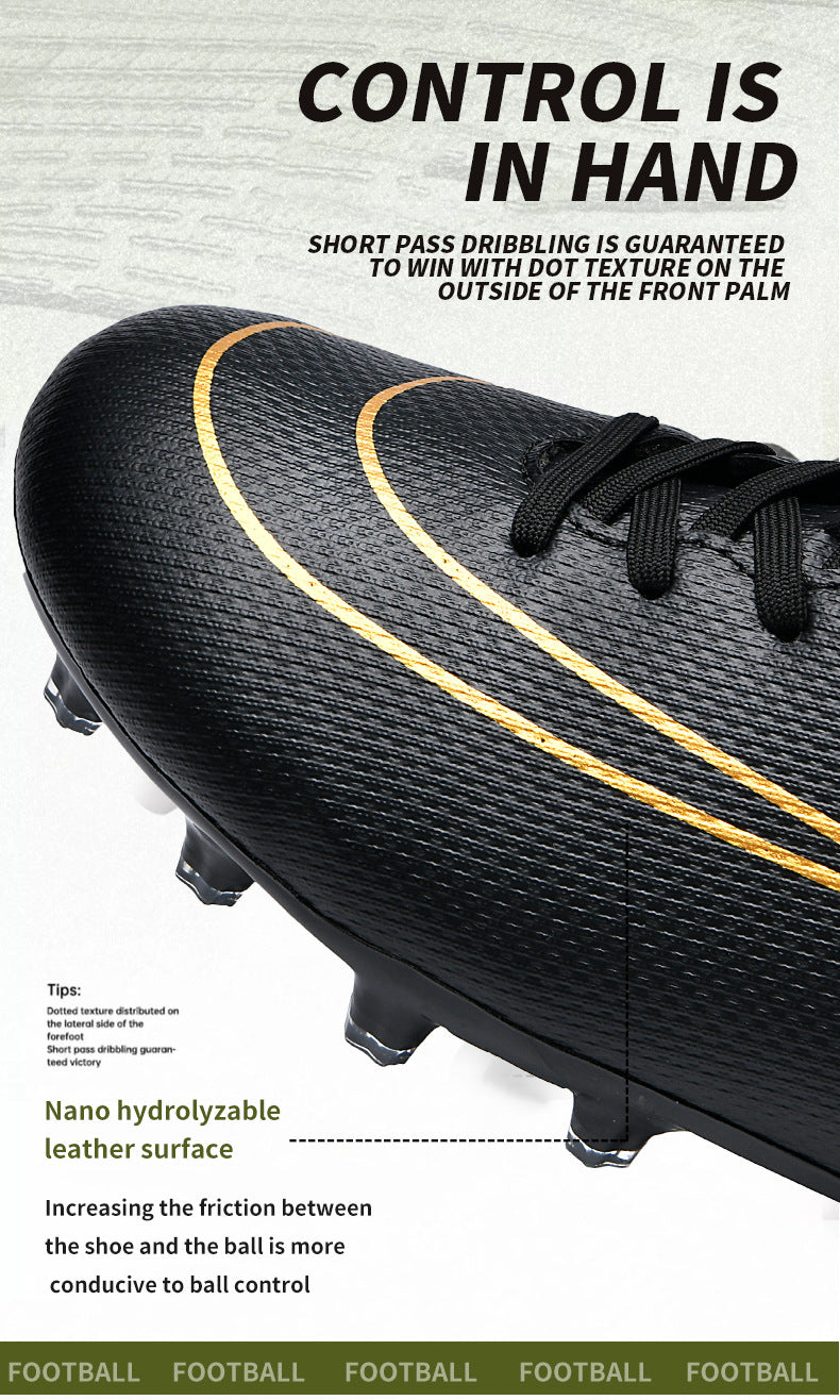 Gold-Plated Sole Men's Football Shoes with Studded Spikes AG Long Spike Shoes for Older Children, Middle and High School Students, Adults, Competition Training Sports Shoes