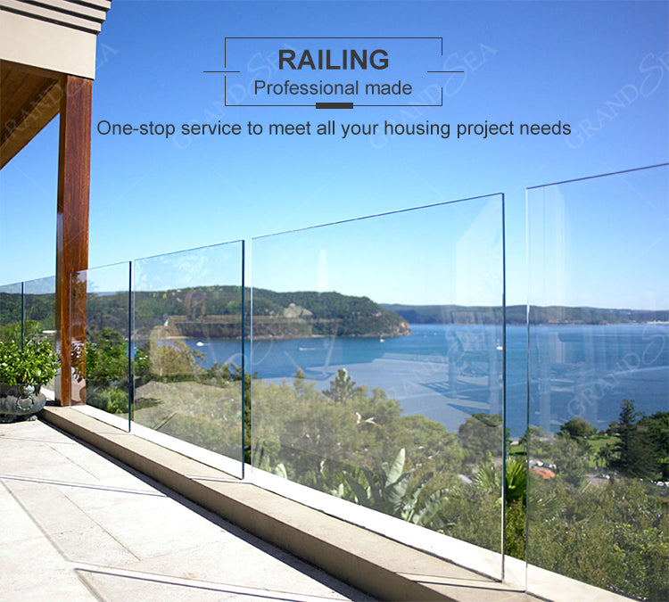 Modern clear Laminated Tempered Glass Balcony Railing Stainless Beautiful Designs