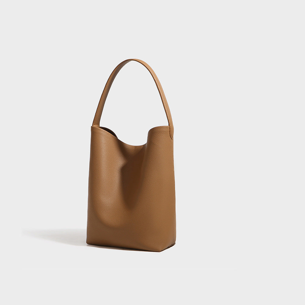 New Large Capacity Genuine Leather Row Bucket Bag Tote Underarm Bag Women's Casual Handheld Single Shoulder Cowhide Bag