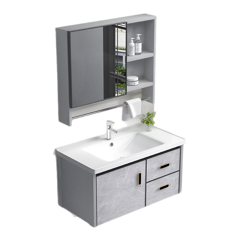 Aluminum Alloy Double Drawer Waterproof Wash Basin Bathroom Set Ceramic Integrated Basin Custom Cabinet