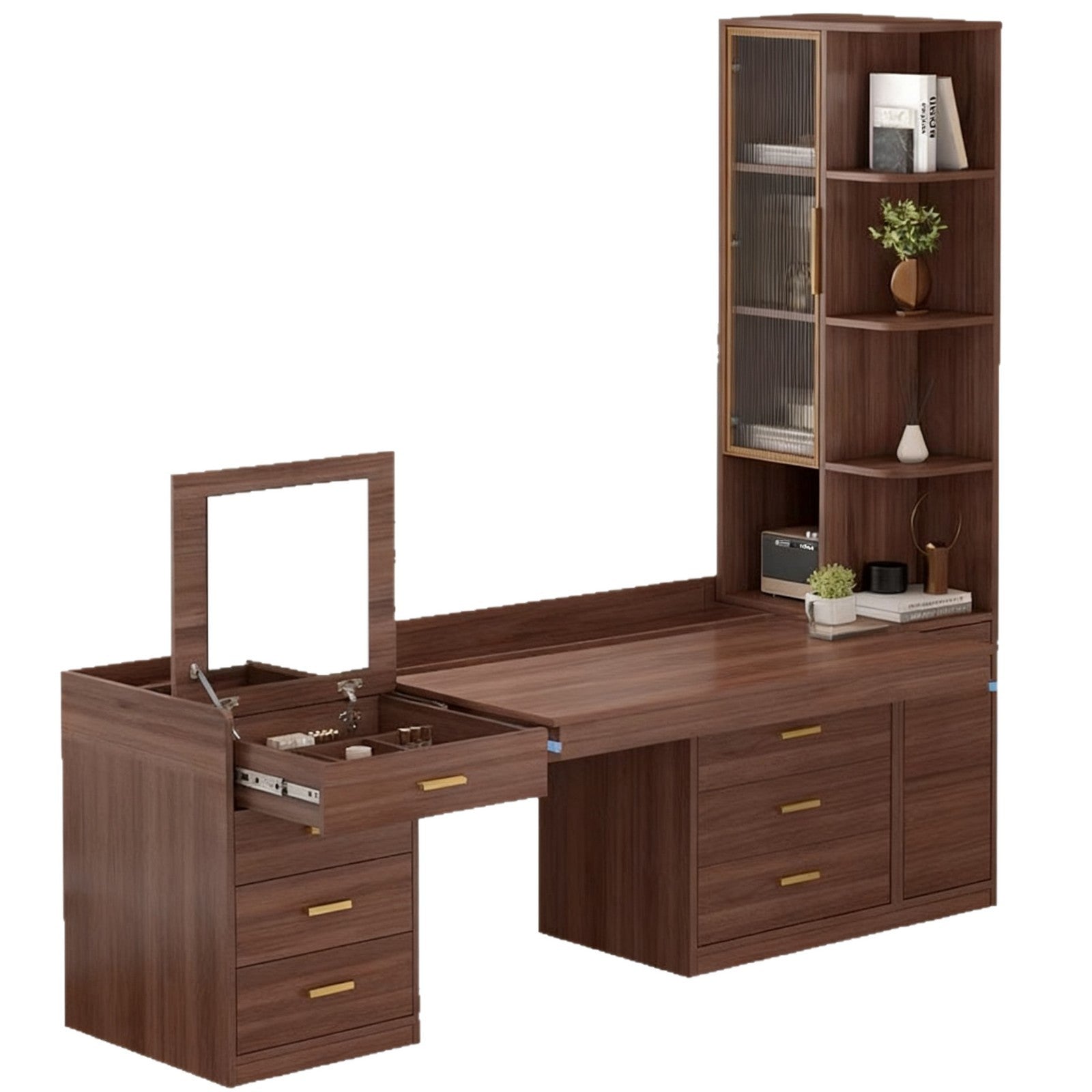 Full House Aluminum Alloy Bay Window Cabinet Computer Desk Push-Pull Extendable Desk Bedroom Balcony Makeup Desk Book Integrated Cabinet