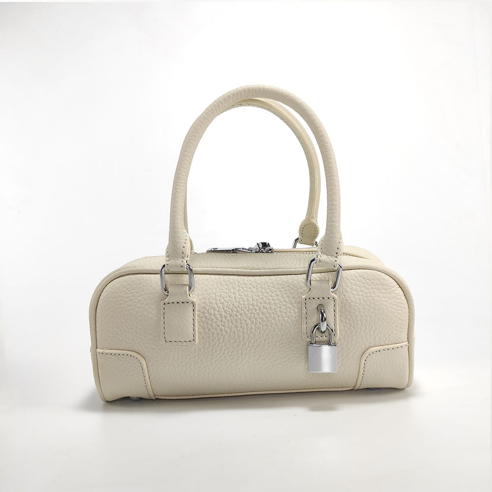 Niche Genuine Leather Women's Boston Handbag2025New Simple Fresh Pillow Bag Versatile Shoulder Crossbody Bag