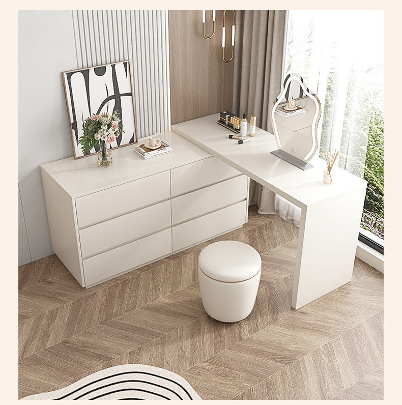 Solid Wood Dressing Table Cream Style Bedroom Modern Simple Makeup Table Chest of Drawers Dressing Table Integrated Cabinet Master Bedroom Bedside Cabinet