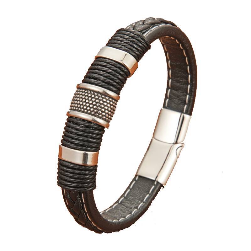 New Punk Bracelet for Men gold Steel Ring Bracelet Couple Jewelry Magnetic Clasp Cord Leather Bracelet