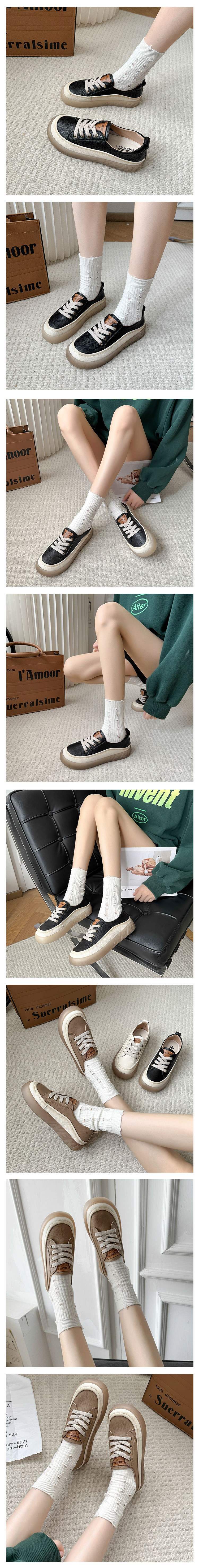 2025Autumn New Fashion Versatile Soft Sole Soft Surface Lace-up Casual White Shoes Slip-on Thick Sole Women's Single Shoes
