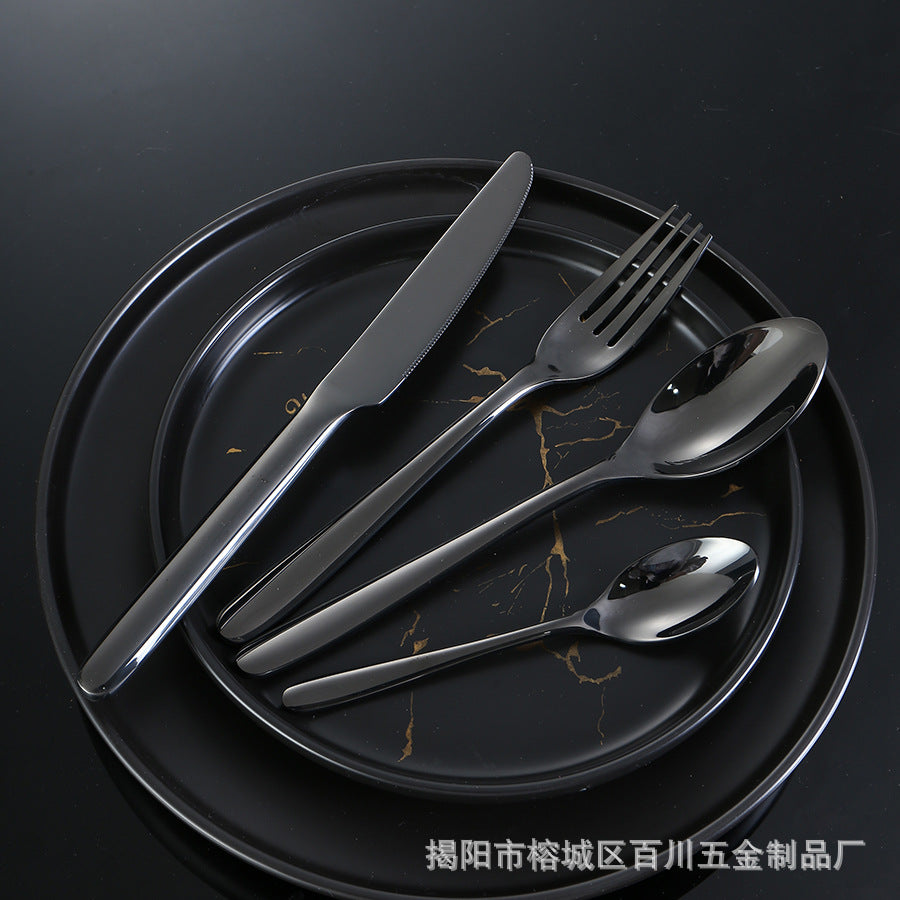 304Stainless Steel Knife Fork Spoon Thickened Tableware Western Hotel High-end Steak Knife Fork Dessert Spoon Set Kunting