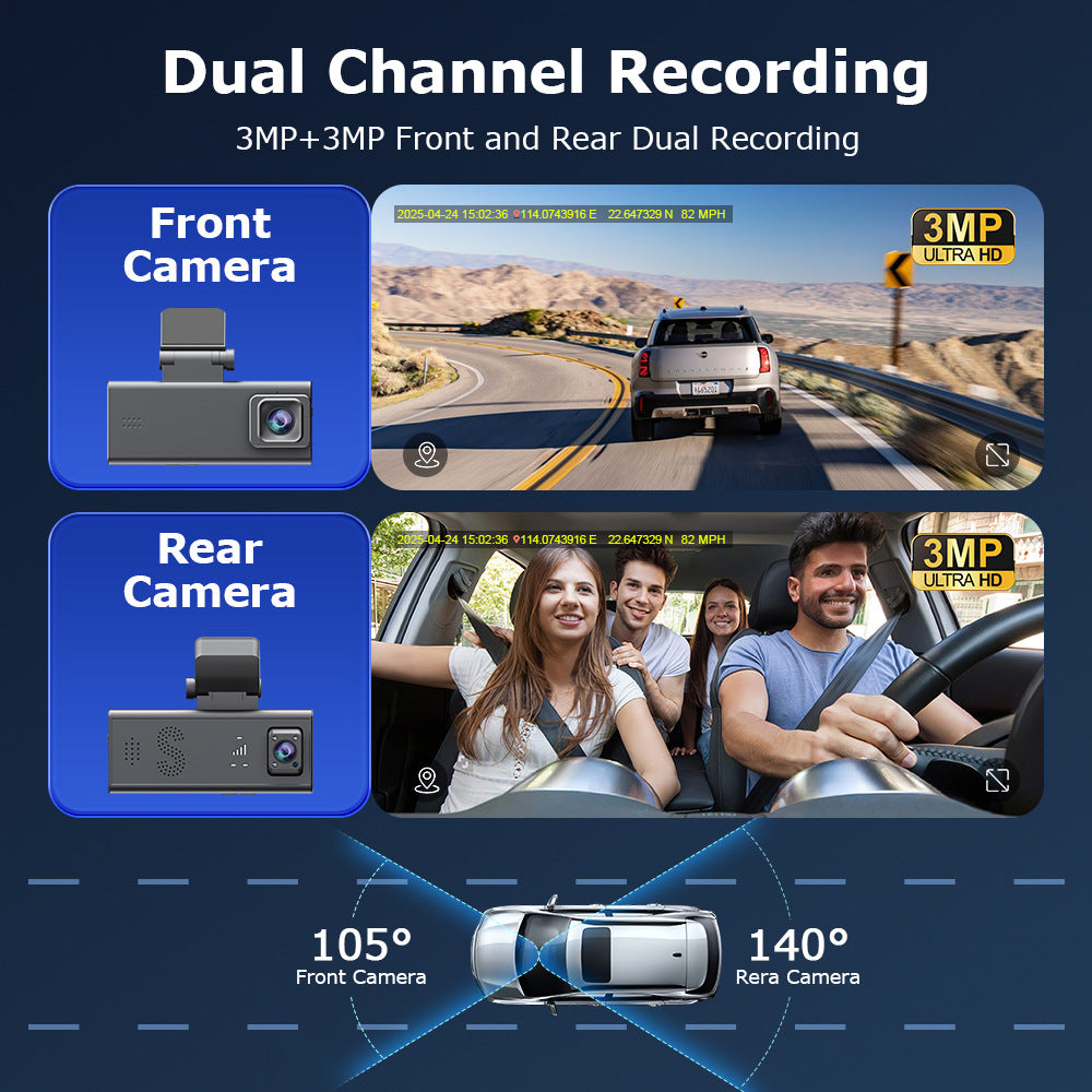 New Driving Recorder Binocular Parking Camera Panoramic HD Infrared Night Vision GPS Vehicle-mounted Monitoring