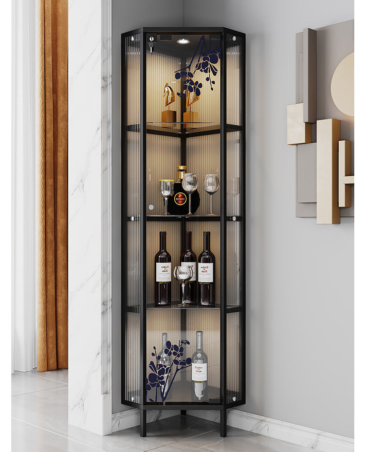 High-End Light Luxury Glass Corner Cabinet Modern Minimalist Living Room Wall Corner Cabinet Triangle Storage Cabinet Sideboard Wine Cabinet
