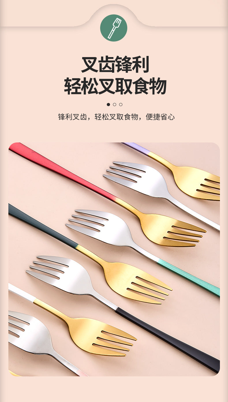 Stainless Steel Korean Portable Tableware Set Spoon Fork Chopsticks Three-Piece Set Student Travel Internet Celebrity Tableware