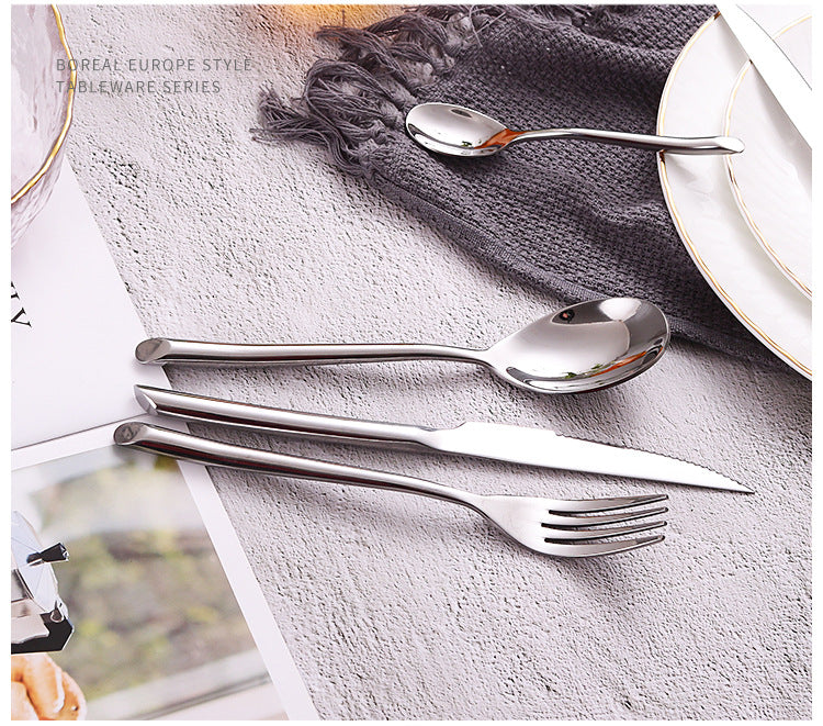 American Style Stainless Steel Western Steak Knife Slanted Tail Knife Fork Spoon Mirror Polished Tea Set3Solid Fork with Teeth