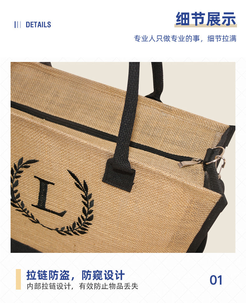 New In-Stock Coated Embroidered Letter Bag Burlap Bag Vintage Personalized Casual Shopping Bag Burlap Tote Bag