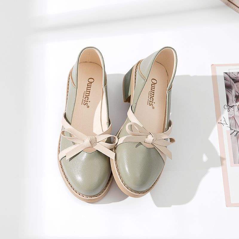 2025New Spring Fairy Shoes Versatile Shallow Mouth Small Leather Shoes Retro Mary Jane Shoes Women's Mid-Heel Single Shoes