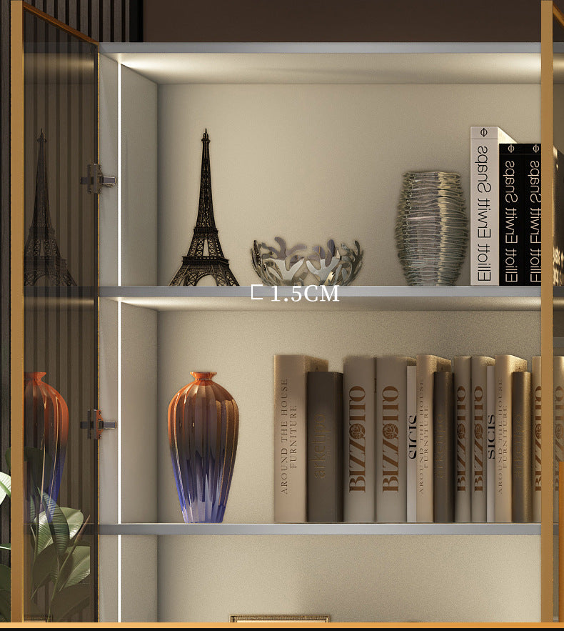 Modern Light Luxury Bookshelf Paint-Free Board Aluminum Alloy Glass Door Combination Bookshelf Wine Cabinet Simple Floor Storage Cabinet Integrated