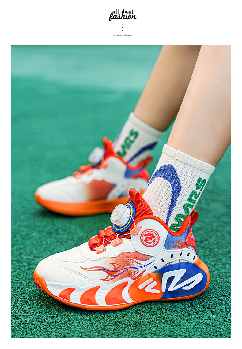 Chinese Style Girls' Shoes2025Autumn New Mesh Breathable Running Sports Shoes Children's Anti-Slip Wear-Resistant Basketball Shoes