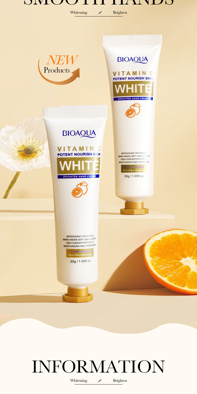 foreign trade BIOAOUA Vitamin C Whitening and Brightening Hand Cream Anti-Cracking Moisturizing Whitening Hand Cream Wholesale