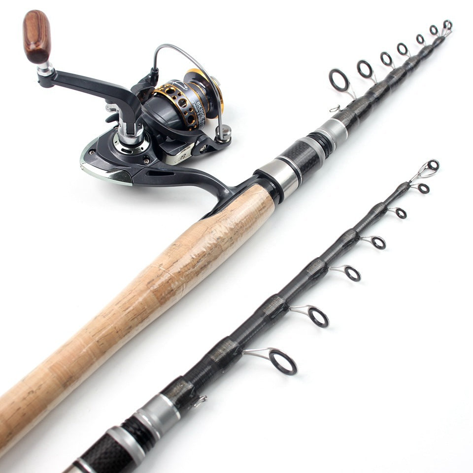 Wooden Handle Portable Sea Rod Set Retractable Lure Rod Fishing Gear with Hair Band Single Rod Manufacturer Wholesale