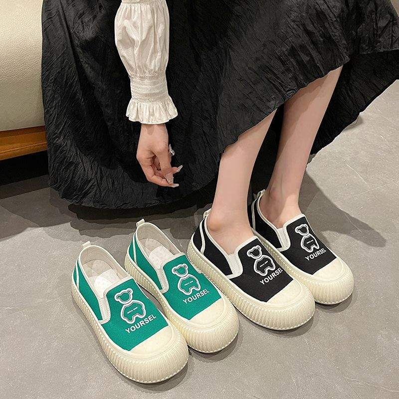 Women's Shoes2025New Trendy Fashionable Canvas Shoes Slip-On Student Shoes with Thick Sole