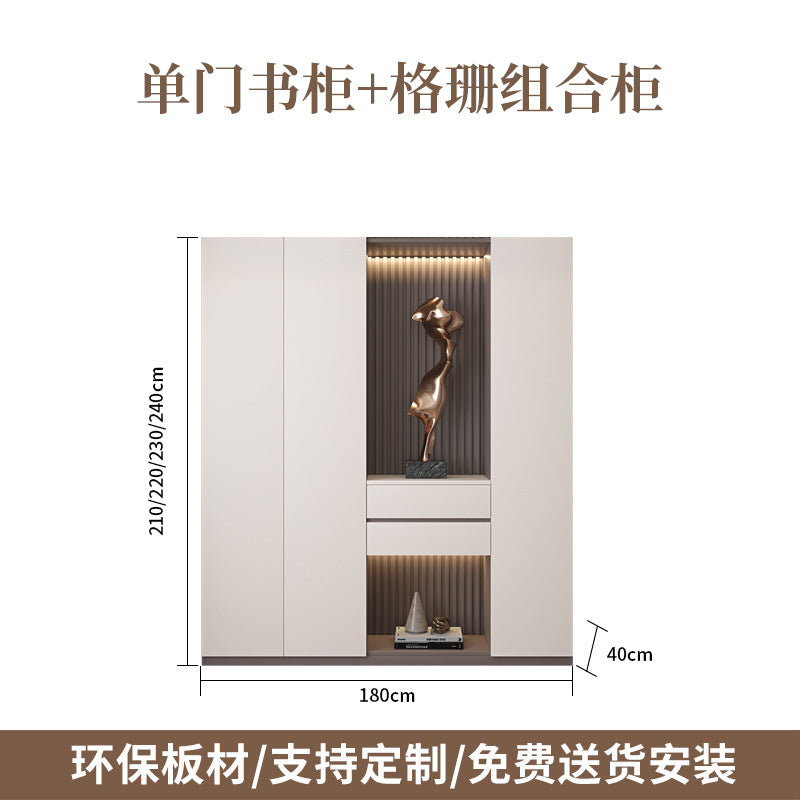 Heightened Solid Wood Bookcase with Glass Doors, Floor-standing Home-use Six-door Bookcase, High-end Storage Cabinet for Home Bedroom and Study Room