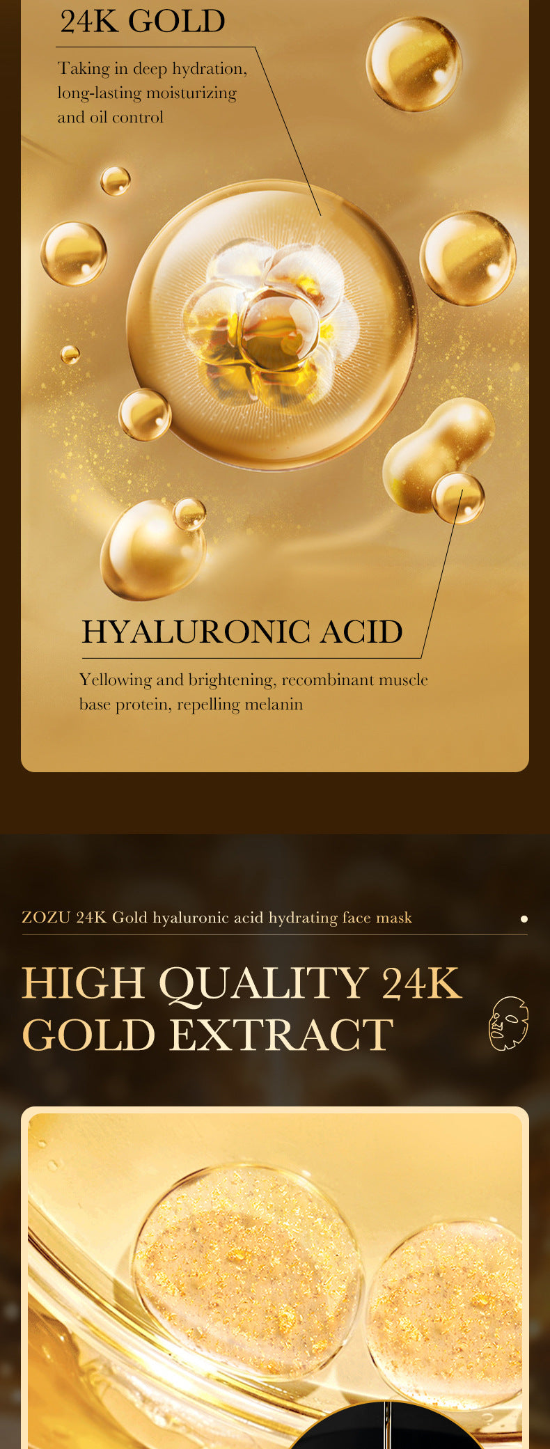 24k Gold Mask25g ZOZU Hyaluronic Acid Hydrating Moisturizing Tablets Cross-Border Wholesale