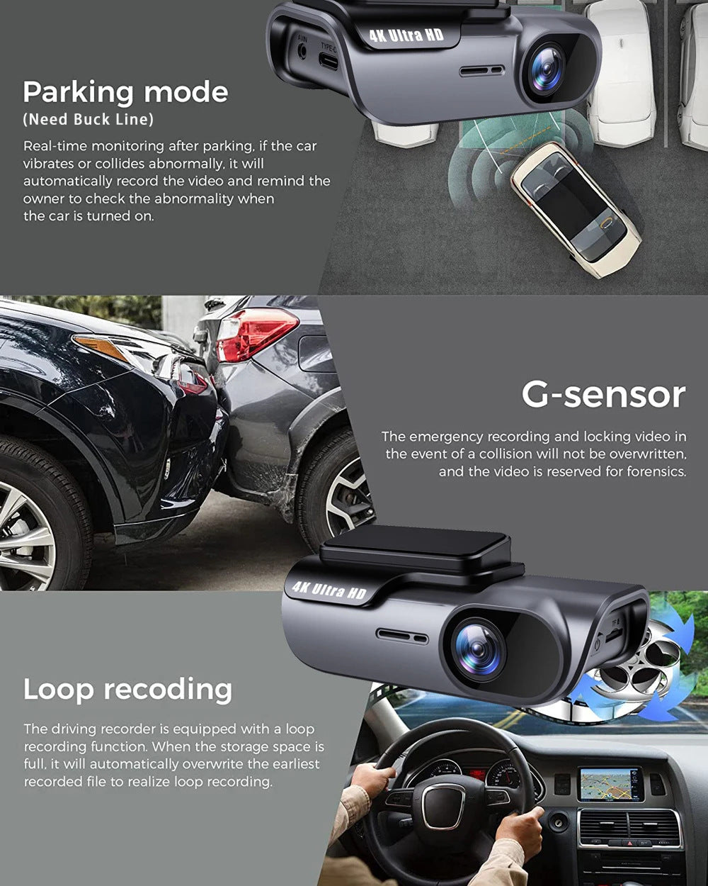 K05New4K Driving Recorder Mobile Phone Interconnection WIFI HD Night Vision Installation-Free Car Recorder
