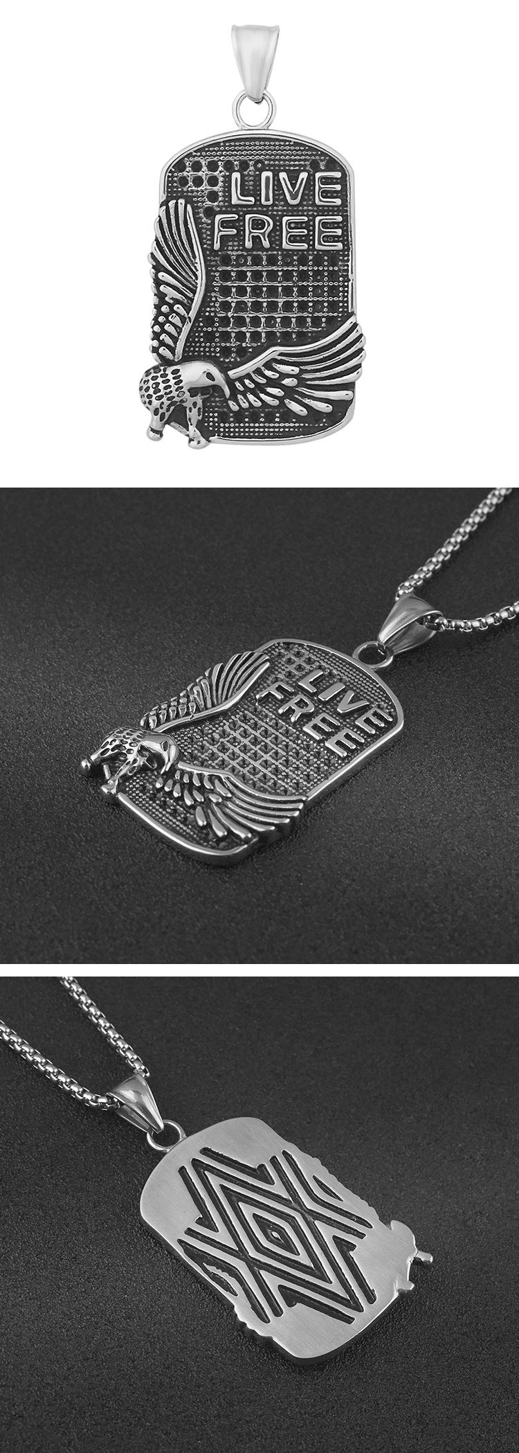 Wholesale Niche Hip-Hop Long Stainless Steel Eagle Square Pendant Sweater Chain Personality Street Style Unisex Titanium Steel Necklace