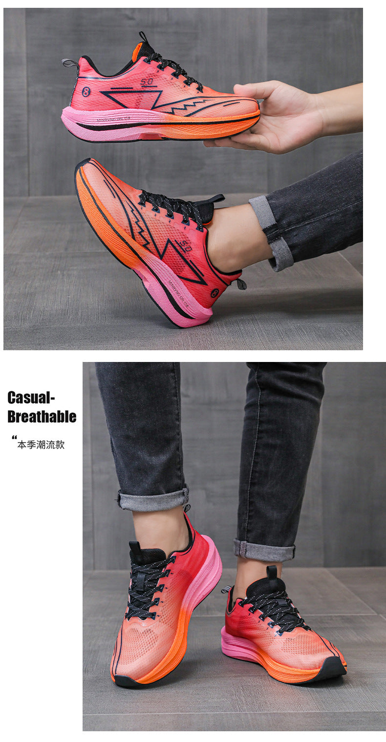 Carbon Plate Running Shoes Mesh Ultra-light Breathable Sports Shoes Men Couple All-match Casual Popcorn Running Shoes Breathable Lightweight