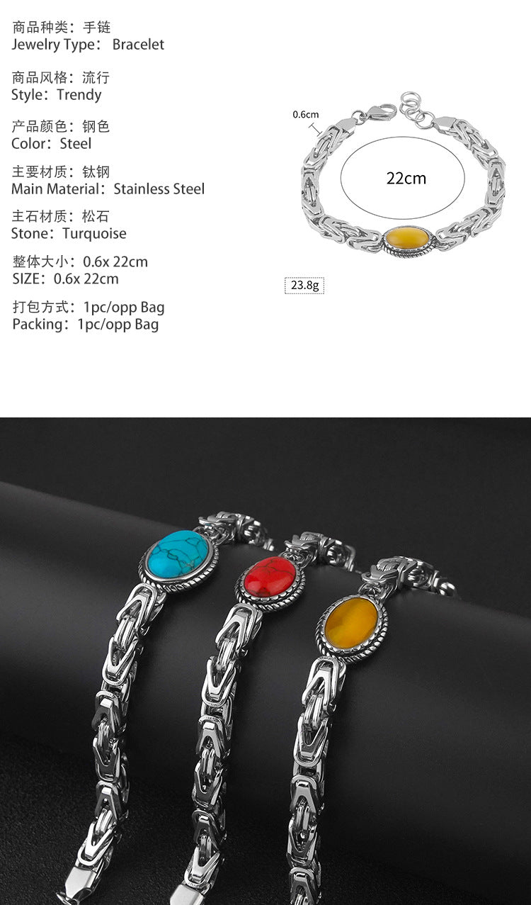 New Niche Personality Imitation Turquoise Stainless Steel Bracelet Jewelry Imitation Agate Steel Color Titanium Steel Jewelry
