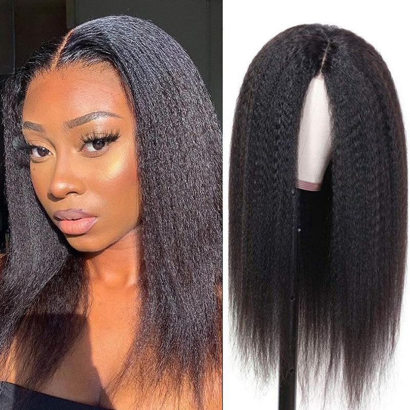 Kinky Synthetic Corn Silk Wig Cap Black Yaki Women's Wig Cap European and American Style Synthetic Hair Wig