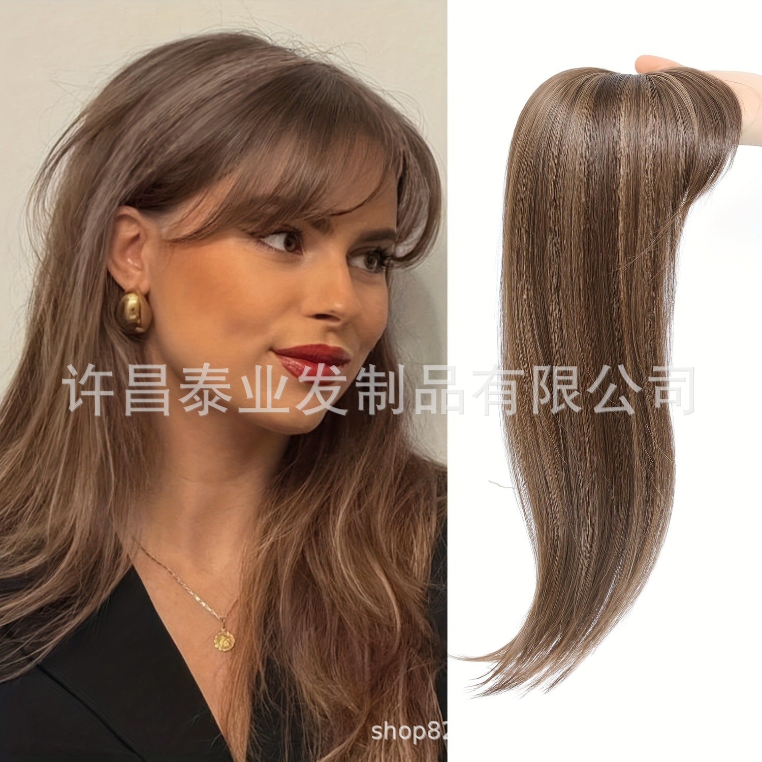 Replacement Hairpiece Top Export Synthetic Hair Scalp Hair Block Eight-Character Bangs Long Curly Hair Women's Seamless Hair Block