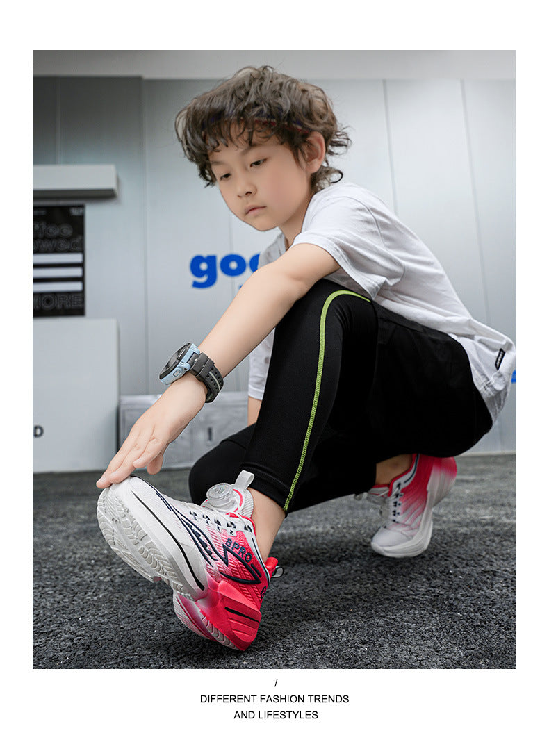 2025New Mesh Breathable Rotating Button Children's Shoes Student Training Running Shoes Red Rabbit Children's Mandarin Duck Sports Shoes