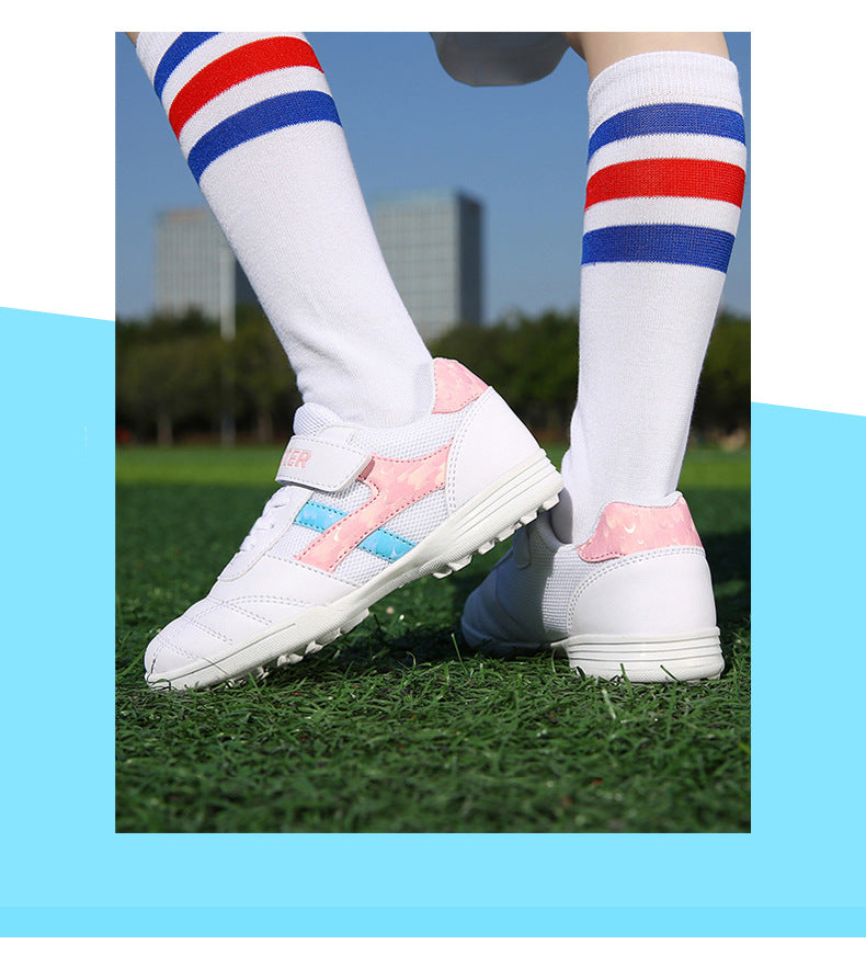 New football shoes for men and women with Velcro for children TF Broken Nail Style Youth Student Grassland Flat Training Shoes