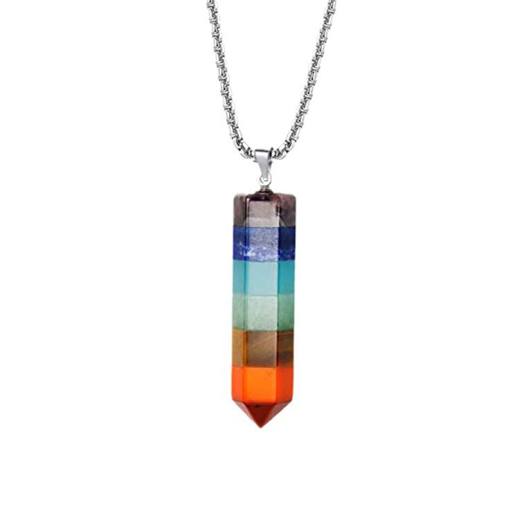 Women's Bracelet Set with Colorful Hexagonal Column, Men's Single Circle Cone Pendant, Natural Crystal Pendant Bracelet Set