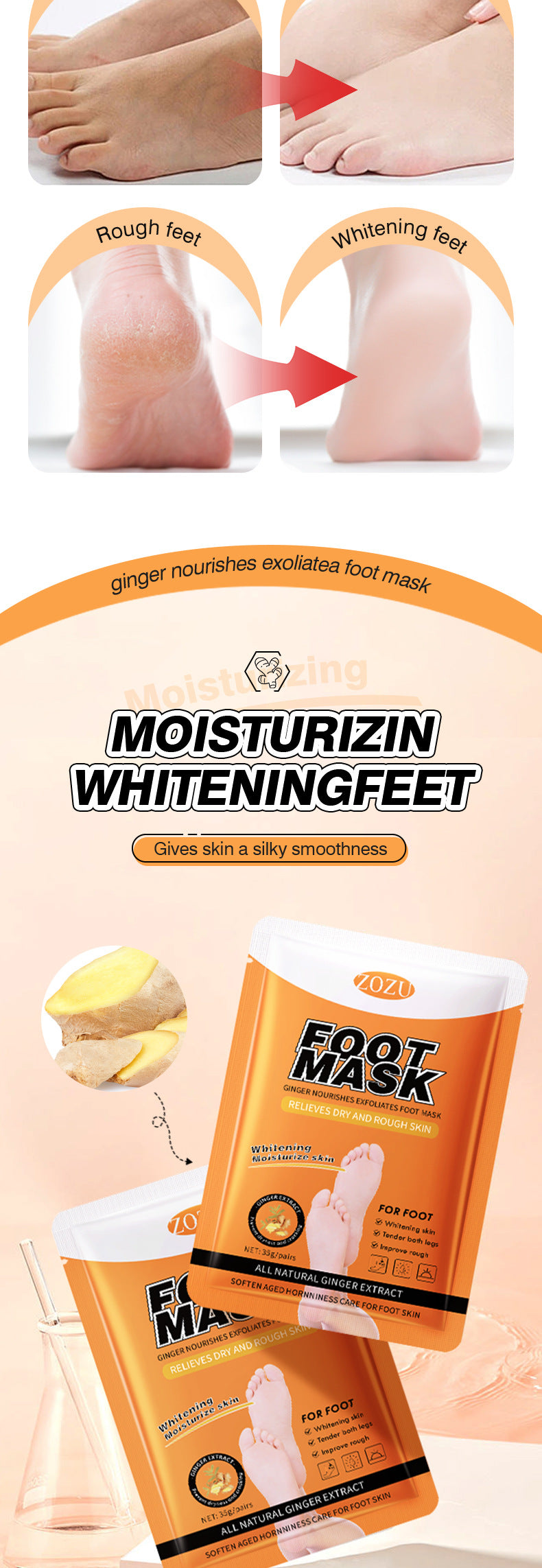 Ginger Foot Mask35g ZOZU Moisturizing, rejuvenating, and nourishing foot mask for cross-border foreign trade wholesale