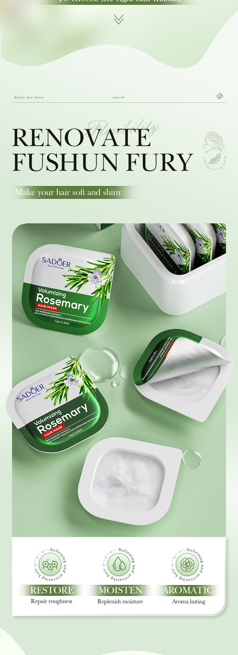 Full English Rosemary Hair Mask SADOER Little Pudding Frizz and Split Ends Smoothing Conditioner Wholesale