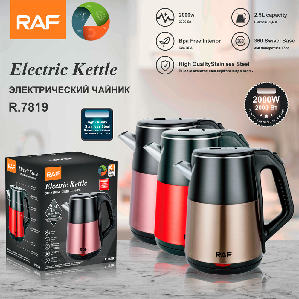 RAF European Standard Stainless Steel2.5L Electric Kettle Automatic Large Capacity Multi-Functional Kettle Overheat Protection