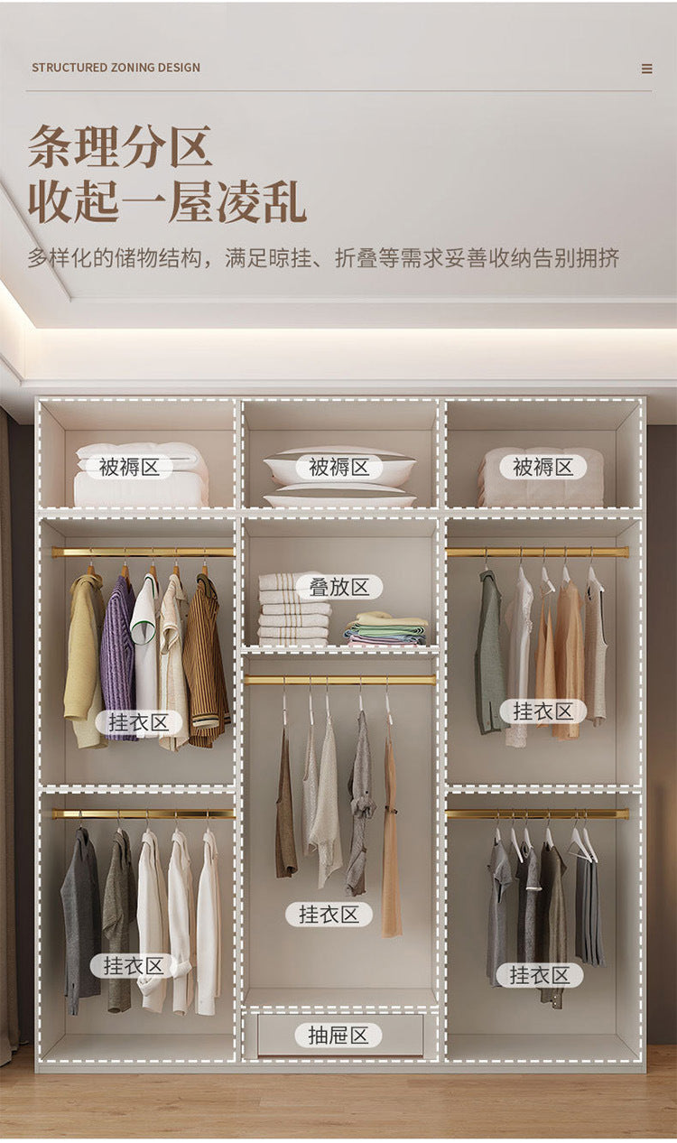 Custom Solid Wood Wardrobe for Home Bedroom Modern Simple Cream Style Hot-Selling Storage Cabinet One-Door to Ceiling Large Wardrobe
