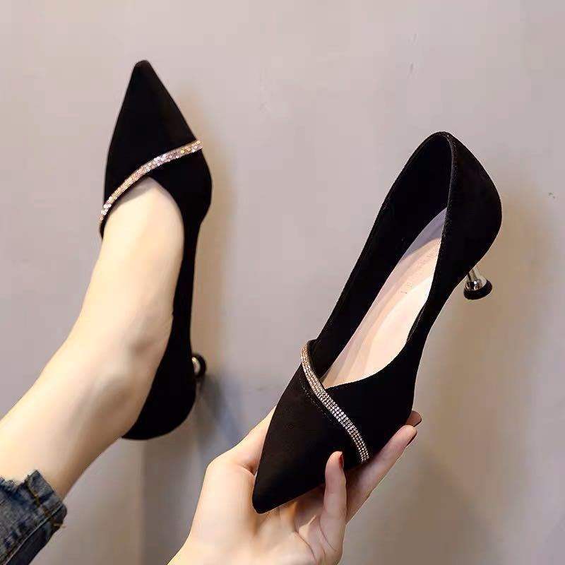 Chanel Style Women's Low Heel French Pointed Toe Versatile Student Girl Fairy Style Korean Version Thin Heel High Heels3cm