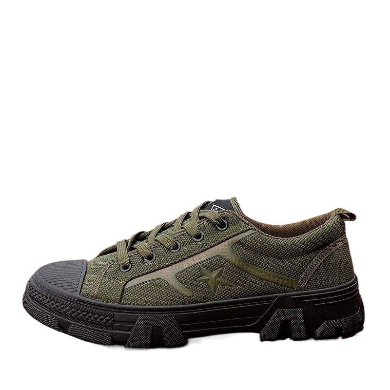 New Five-Star Liberation Shoes for Men, Non-Slip, Wear-Resistant, Suitable for Construction Sites, Military Training, Labor Protection, Low-Cut Canvas, Breathable, Odor-Resistant Rubber Shoes
