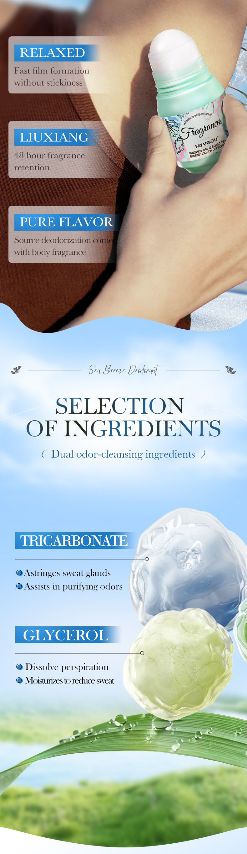 Full English Antiperspirant50g FAYANKOU Deodorant with Long-lasting Fragrance, Refreshing Antiperspirant Roll-on,  Wholesale