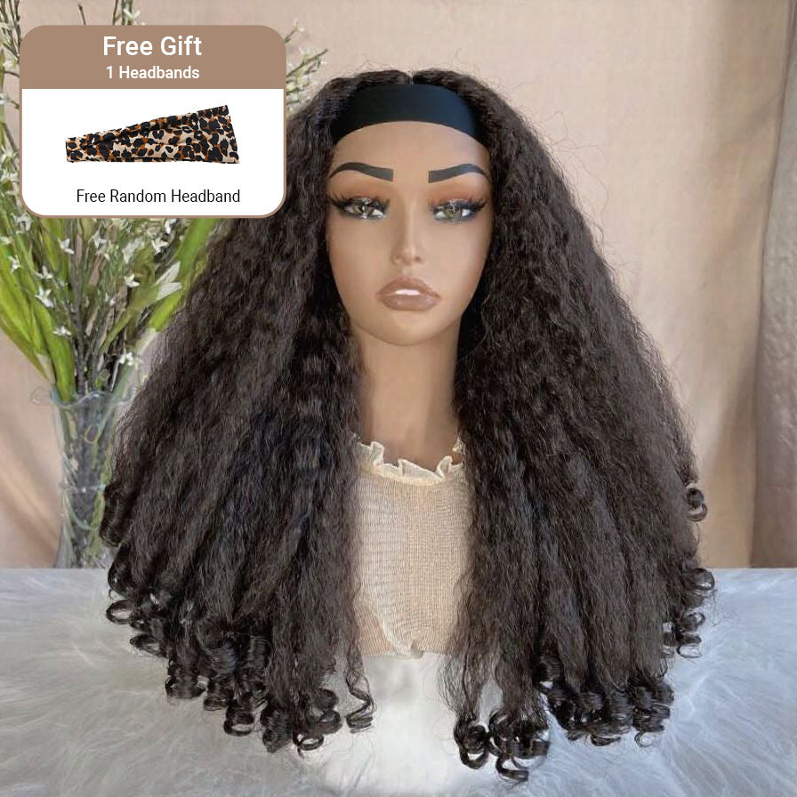 Africa YAKI Curly End Curly Hair Synthetic Wig V The top of the model is hollowed out