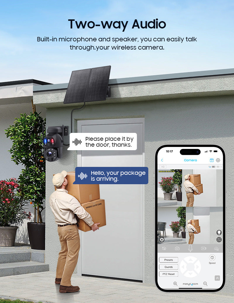 Dual Lens Dual Screen20Zoom7*24Solar Energy20W Hd600MP Metal Housing for Surveillance Camera