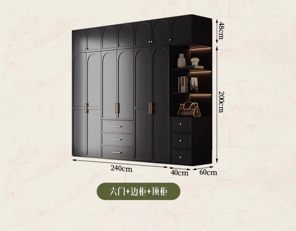 French Retro Style Black Wardrobe Modern Simple Small Apartment Light Luxury Internet Celebrity Closet Storage Cabinet Bedroom Economical Type