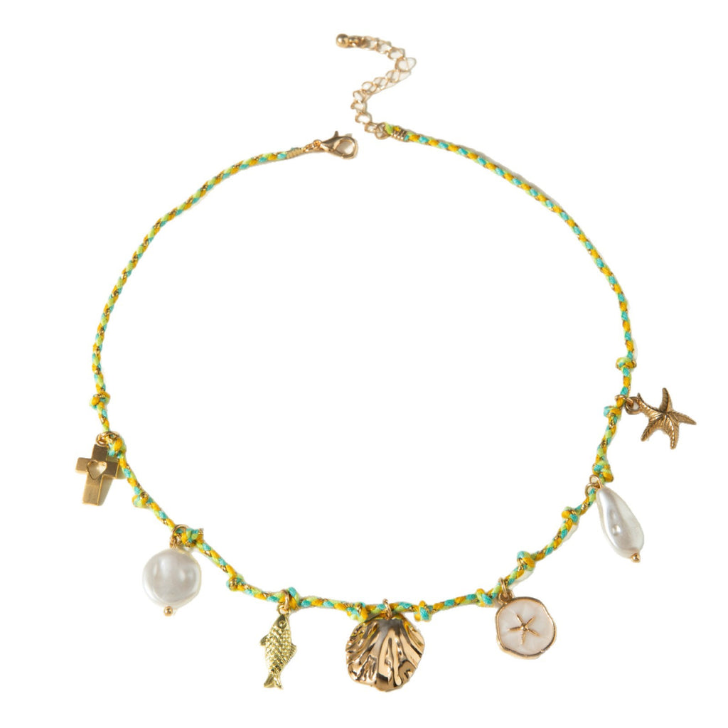 European and American Ornament Fashion Ocean Style Shell Alloy Pendant Braided Necklace Bohemian Shell Jewelry