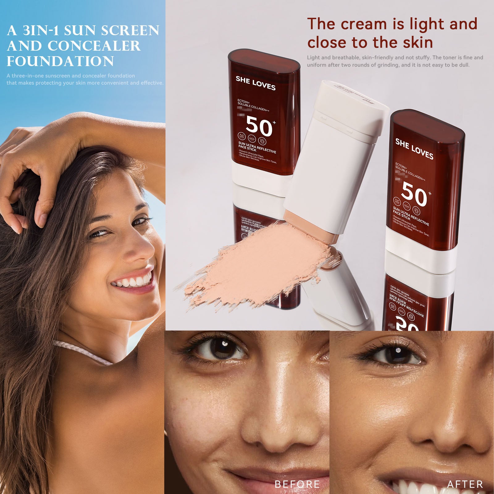 sheloves Anti-UV Foundation Stick Natural Long-lasting Concealer Non-removing Makeup Non-stuck Powder Foundation Cream