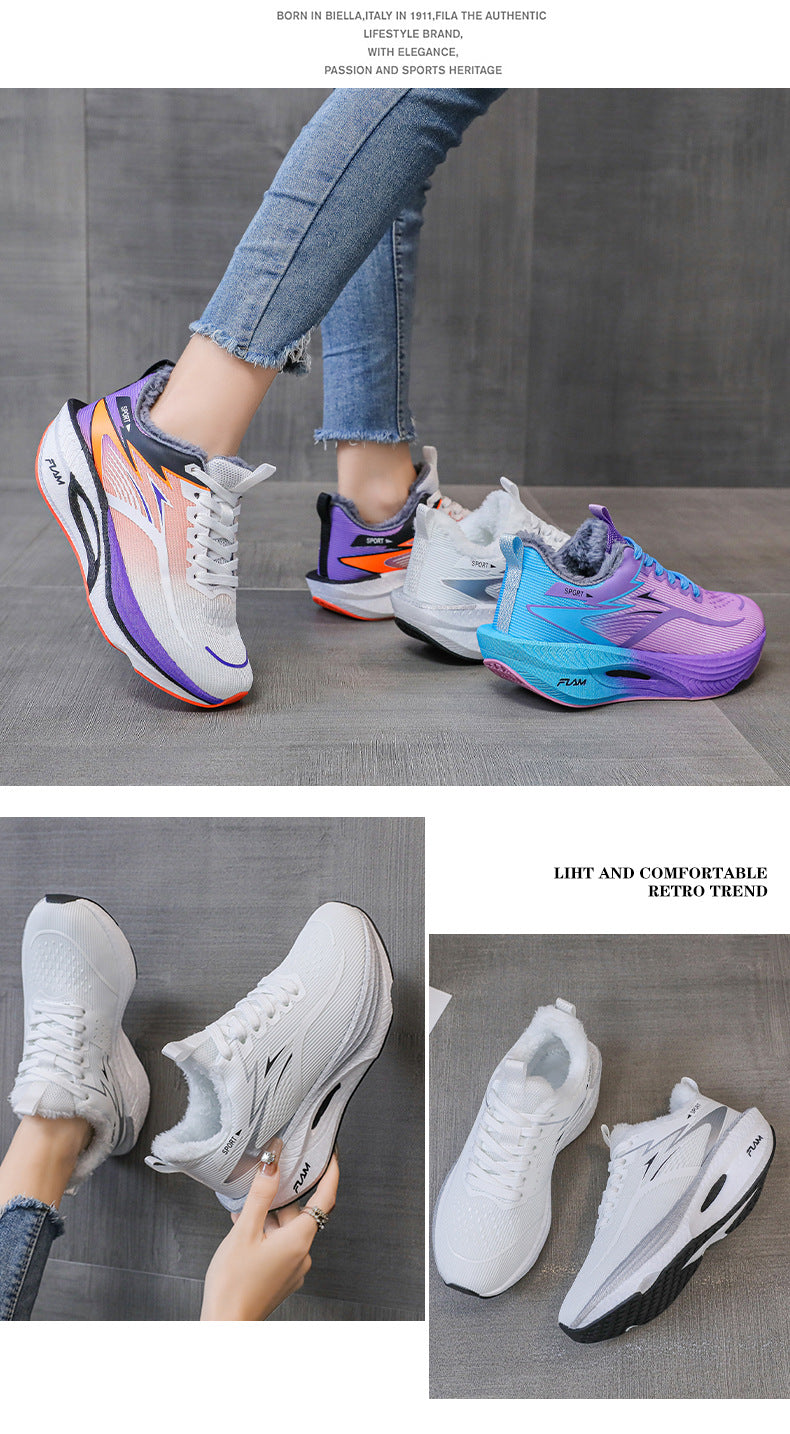 New Feiran Real Explosive Carbon Plate Lightweight Cushioning Couple Sports Shoes with Fleece Lining, Warm, Comfortable, Non-Slip, Wear-Resistant Running Shoes