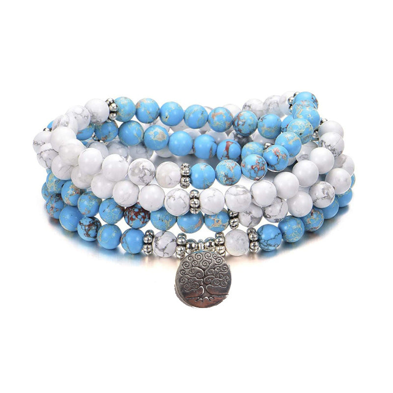 Men's Emperor Stone Bracelet108Series Elastic Cord Natural Stone Beads Lotus Buddha Pendant White Turquoise Long Bracelet